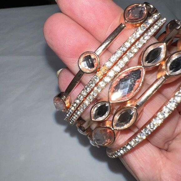 Set of Six Rose Gold Tone Rhinestone Stack Bangle Bracelets **SEE PIC AND DESCRI - Picture 4 of 10